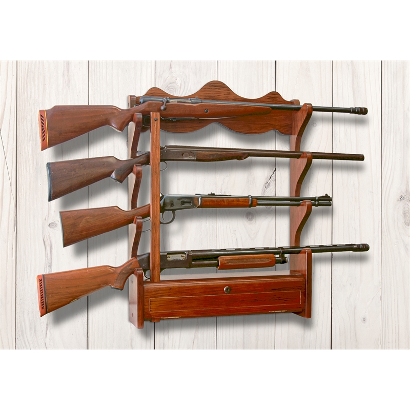 American Furniture Classics 4 Gun Wall Rack with locking storage compartment