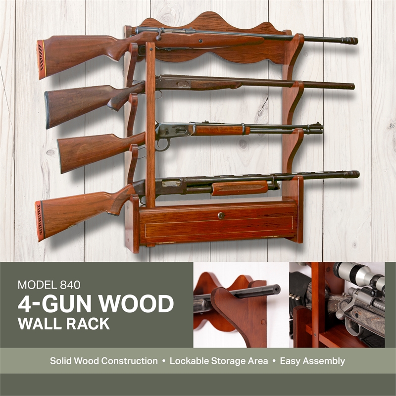 American Furniture Classics 4 Gun Wall Rack with locking storage compartment