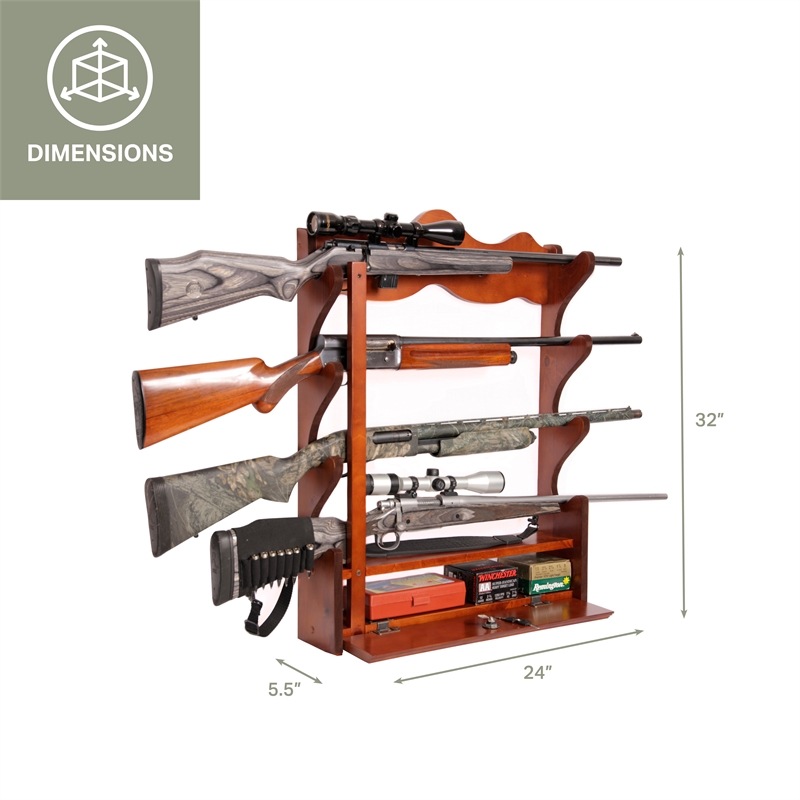 American Furniture Classics 4 Gun Wall Rack with locking storage compartment