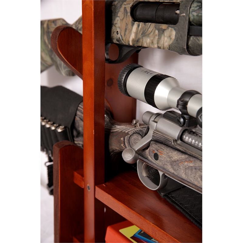 American Furniture Classics 4 Gun Wall Rack with locking storage compartment