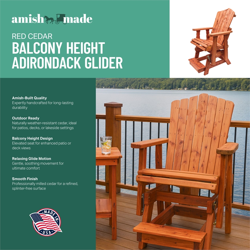 American Furniture Classics Natural Red Cedar Adirondack Balcony Height Glider