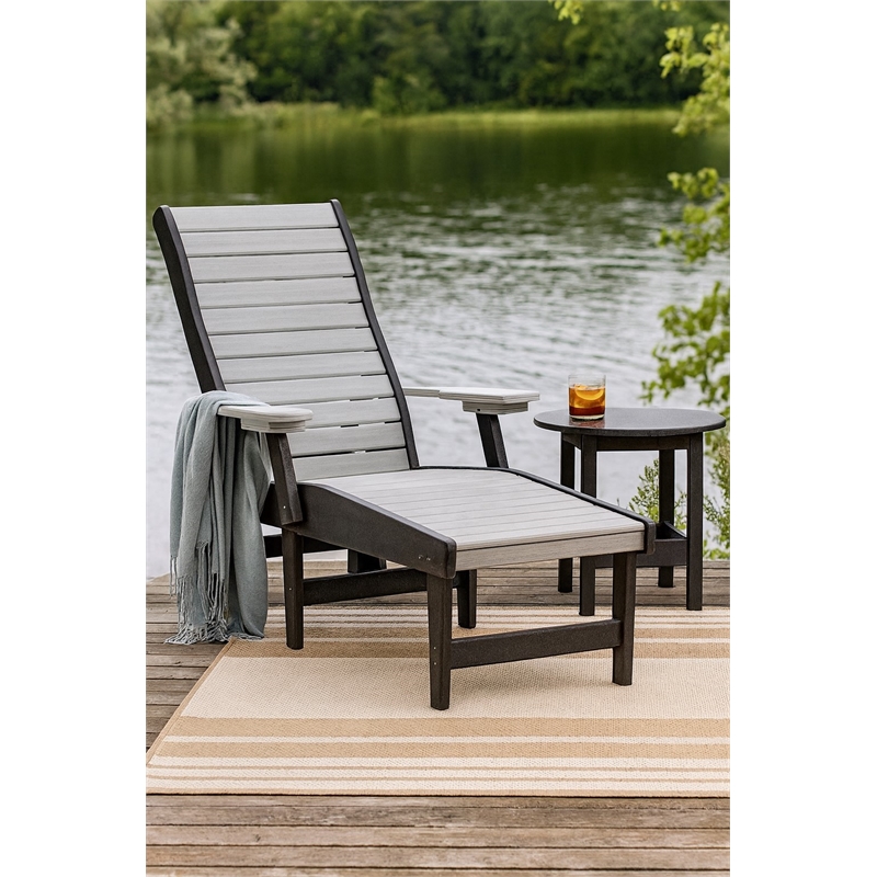 American Furniture Classics HDPE Outdoor Chaise Lounge Chair in Light Gray/Black