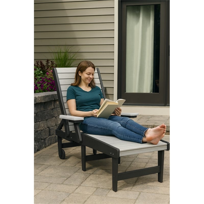 American Furniture Classics HDPE Outdoor Chaise Lounge Chair in Light Gray/Black