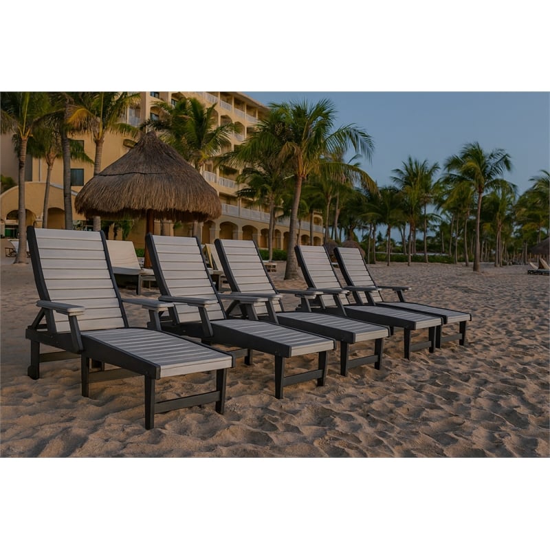 American Furniture Classics HDPE Outdoor Chaise Lounge Chair in Light Gray/Black