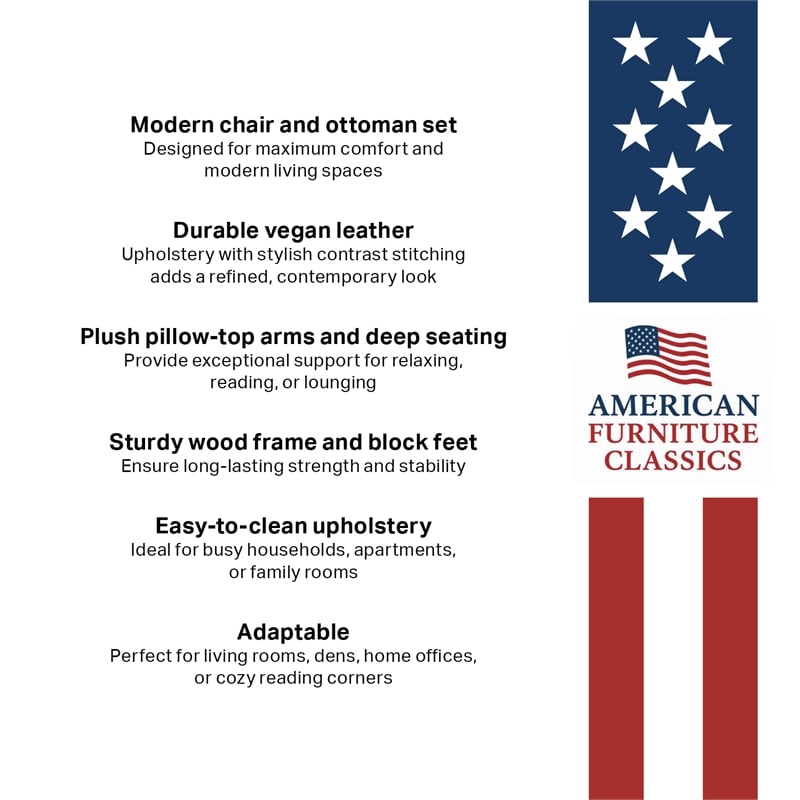 American Furniture Classics Black Vegan Leather Armchair with Matching Ottoman