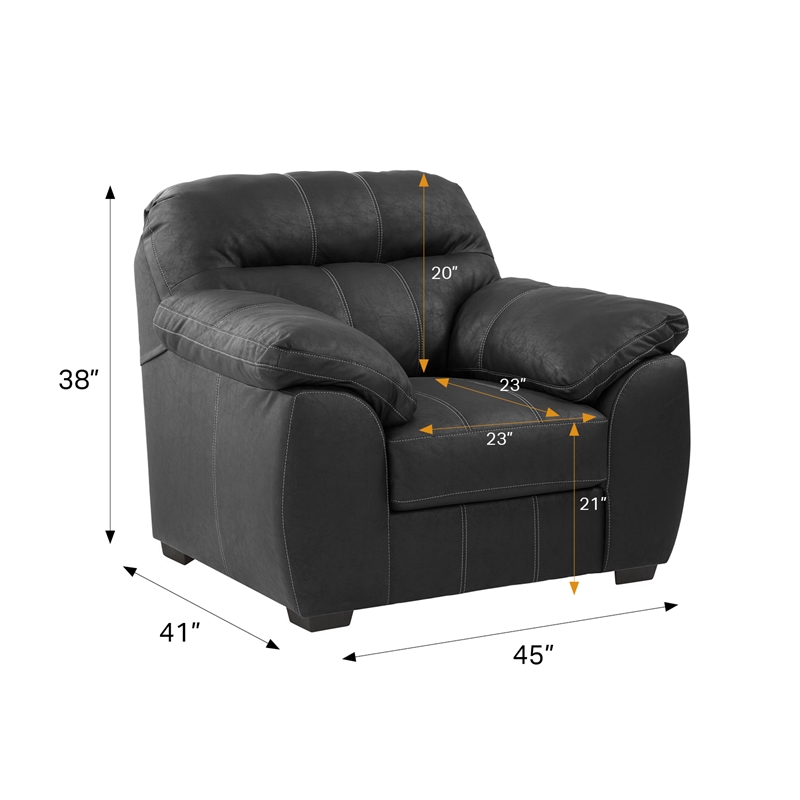 American Furniture Classics Black Vegan Leather Armchair with Matching Ottoman