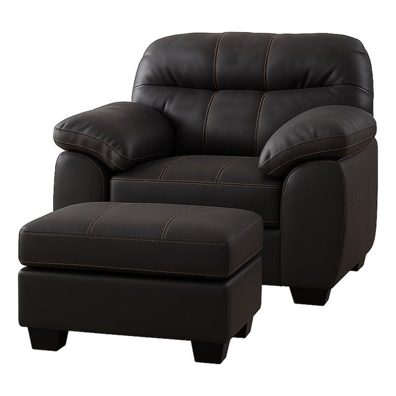 American Furniture Classics Black Vegan Leather Armchair with Matching Ottoman