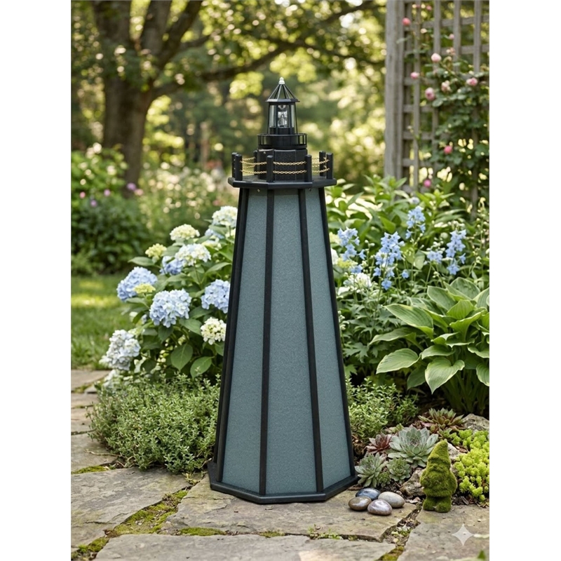 4 Ft High Density Polyethylene Outdoor Solar Lighthouse in Gray and Black