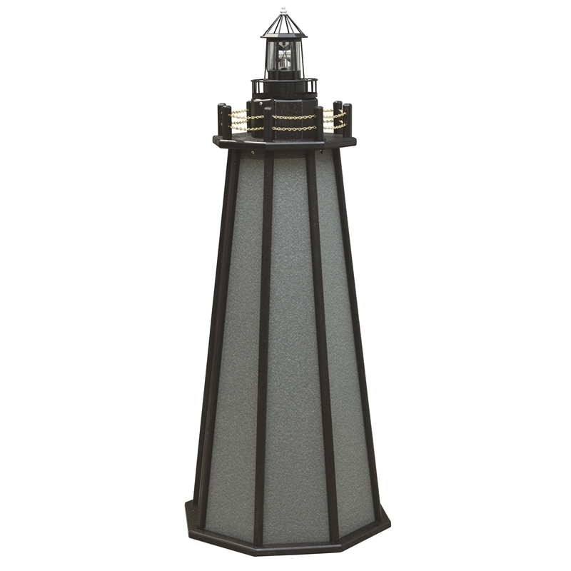 4 Ft High Density Polyethylene Outdoor Solar Lighthouse in Gray and Black
