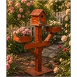 American Furniture Classics Large Solid Red Cedar Birdhouse Planter Stand for Songbirds