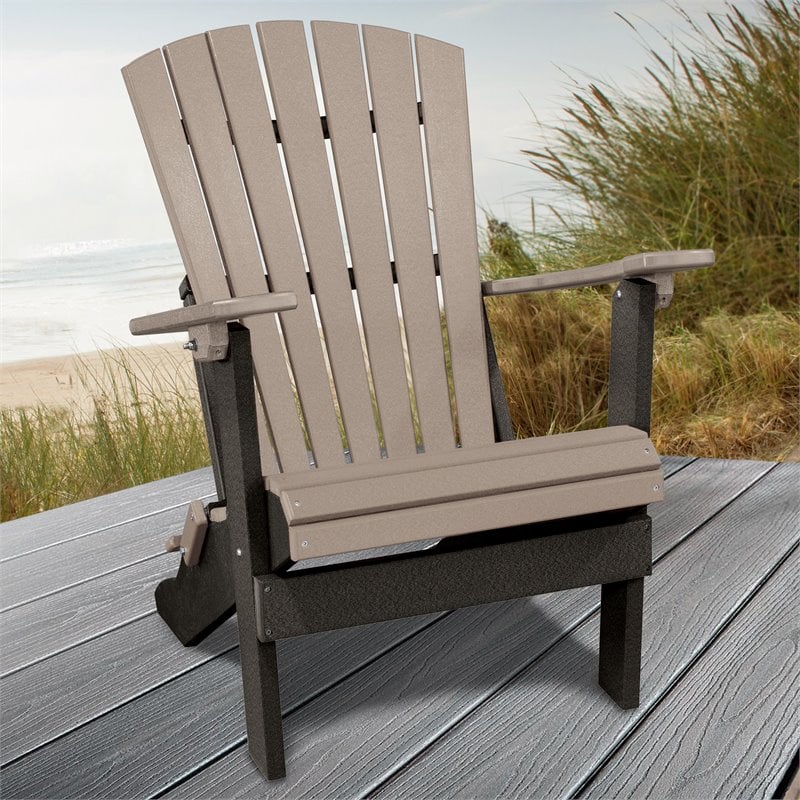 OS Home and Office Furniture Resin Folding Adirondack Chair in Weatherwood/Black