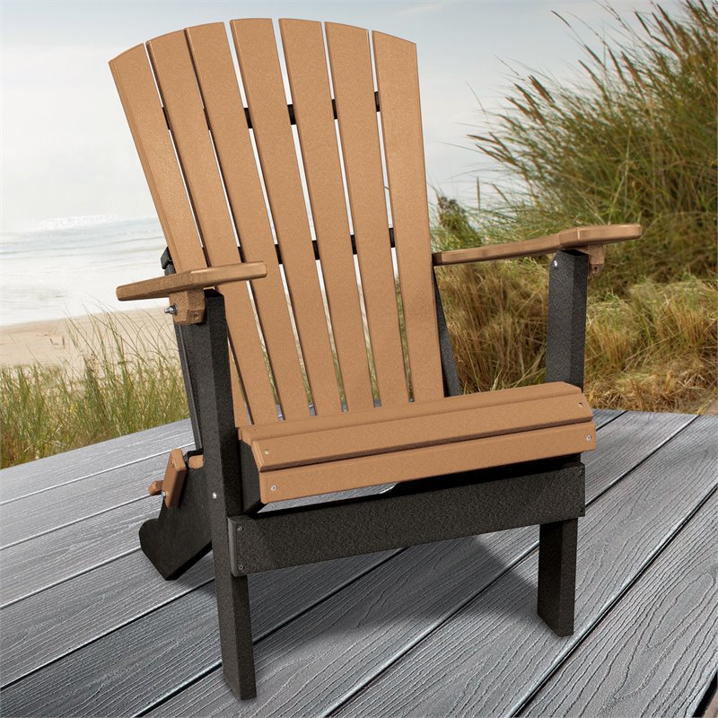 OS Home and Office Furniture Resin Folding Adirondack Chair in Cedar/Black