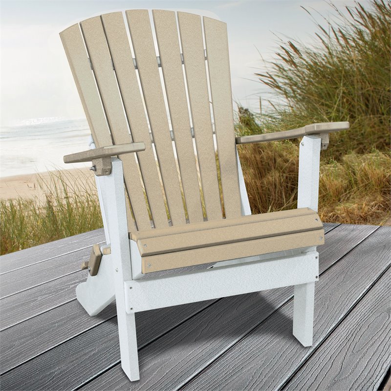 OS Home and Office Furniture Resin Folding Adirondack Chair in Weatherwood/White