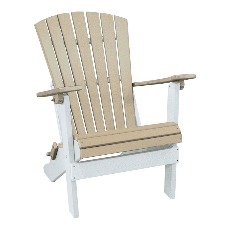 OS Home and Office Furniture Resin Folding Adirondack Chair in Weatherwood/White
