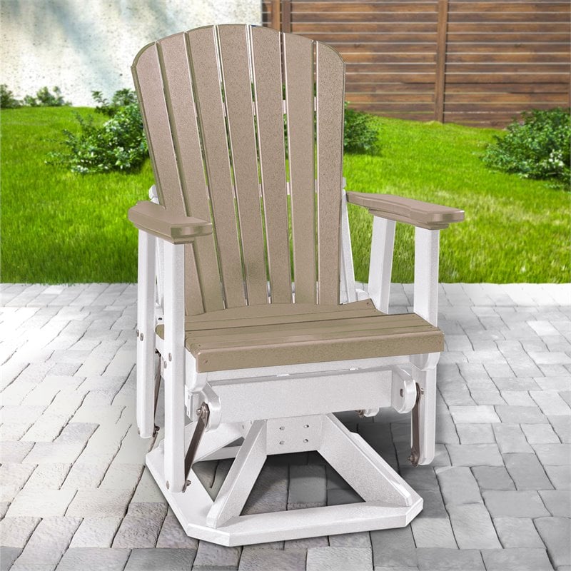 OS Home and Office Furniture Resin Fan Back Swivel Glider in Weatherwood/White