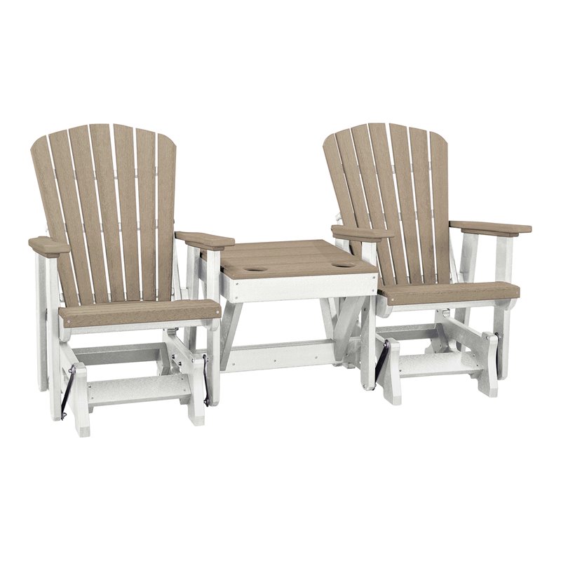 OS Home and Office Furniture Resin Double Glider w/Center Table in White