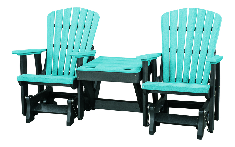 OS Home and Office Furniture Resin Double Glider w/Center Table in Black/Blue