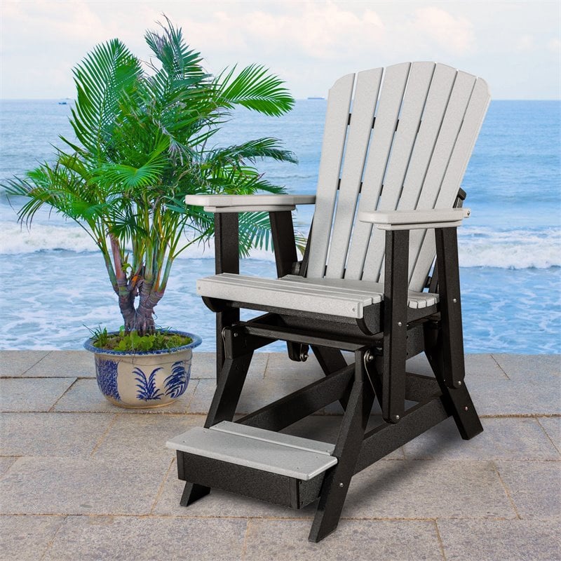 OS Home and Office Furniture Resin Fan Back Balcony Glider in Light Gray/Black