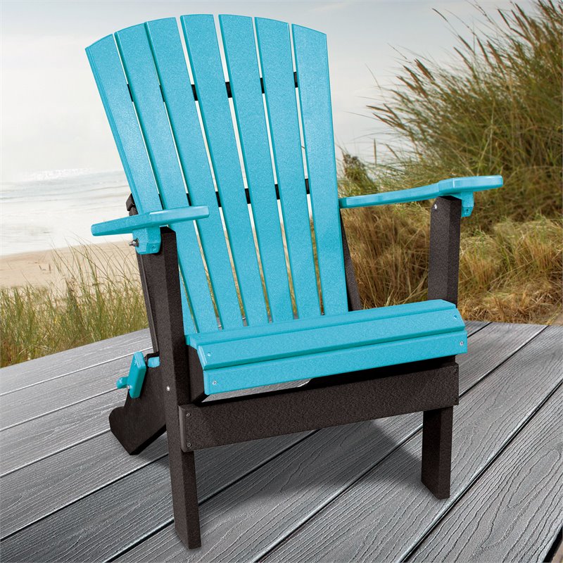 OS Home and Office Furniture Resin Folding Adirondack Chair in Aruba Blue/Black