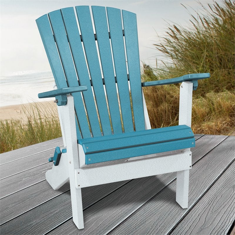 OS Home and Office Furniture Resin Folding Adirondack Chair in Aruba Blue/White