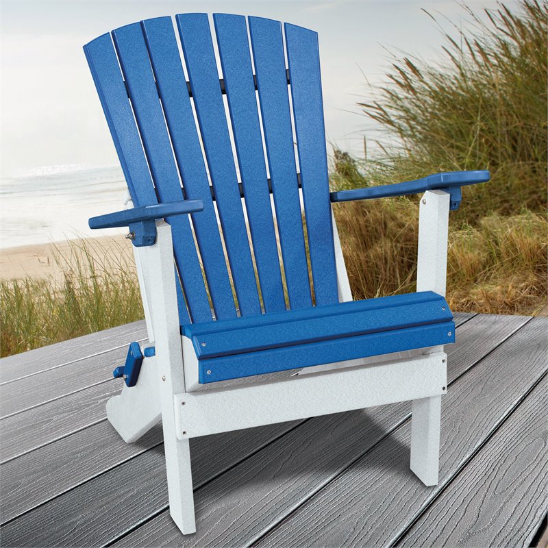 OS Home and Office Furniture Resin Folding Adirondack Chair in Blue/White