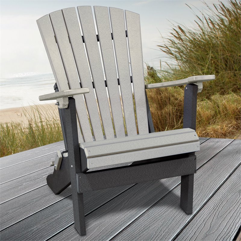 OS Home and Office Furniture Resin Folding Adirondack Chair in Light Gray/Black