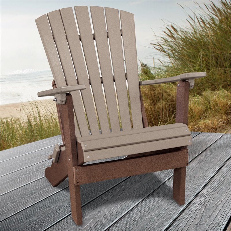 OS Home and Office Furniture Resin Folding Adirondack Chair in Weatherwood/Brown