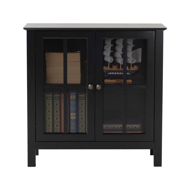 OS Home and Office Furniture Transitional Wood Accent Display Cabinet in Black