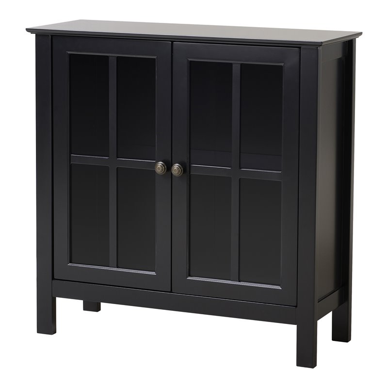 OS Home and Office Furniture Transitional Wood Accent Display Cabinet in Black