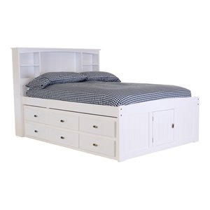os home and office furniture 12-drawer wood full captains bookcase bed in white