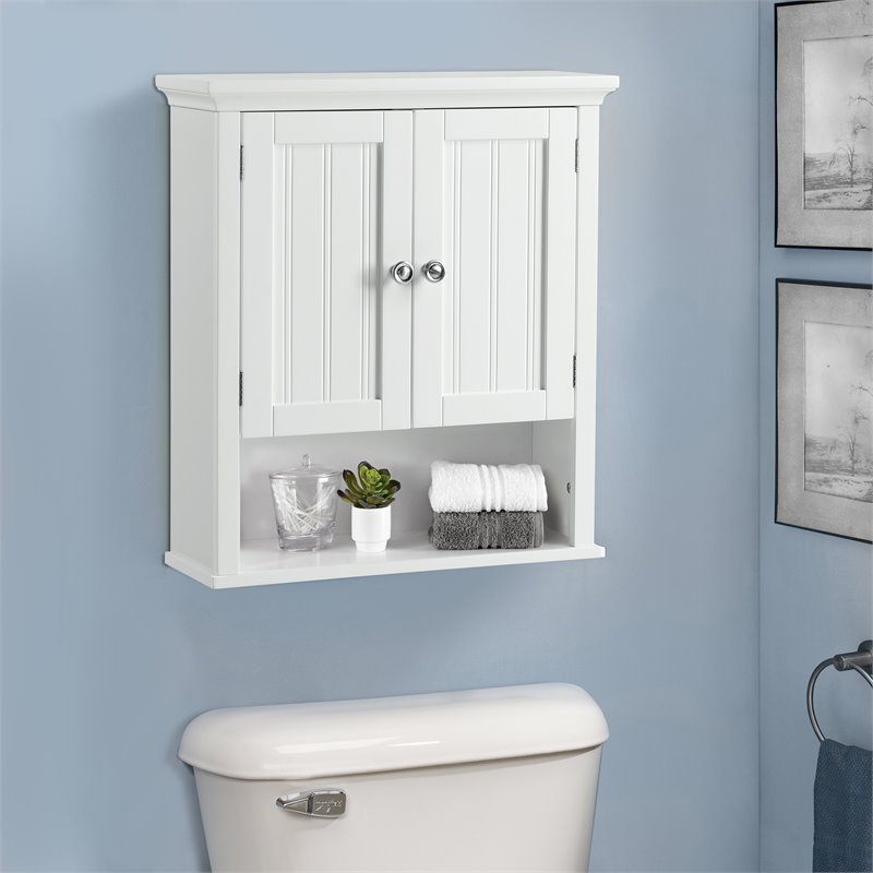 OS Home and Office Furniture 2-Door Wood Wall Cabinet with Shelves in White