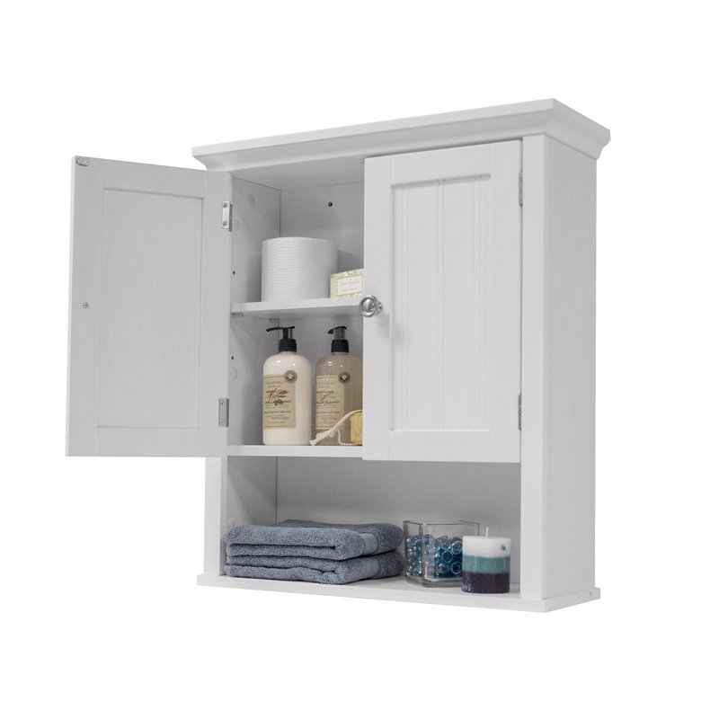 OS Home and Office Furniture 2-Door Wood Wall Cabinet with Shelves in White