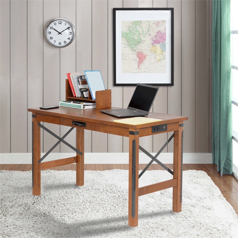 OS Home and Office Furniture 47.5" Mid Century Wood Desk with USB Ports