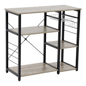 OS Home and Office Furniture 35.5&quot Contemporary Wood Kitchen Island in Sewn Oak