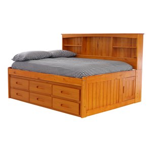 os home and office furniture 6-drawer pine wood full daybed in warm honey oak
