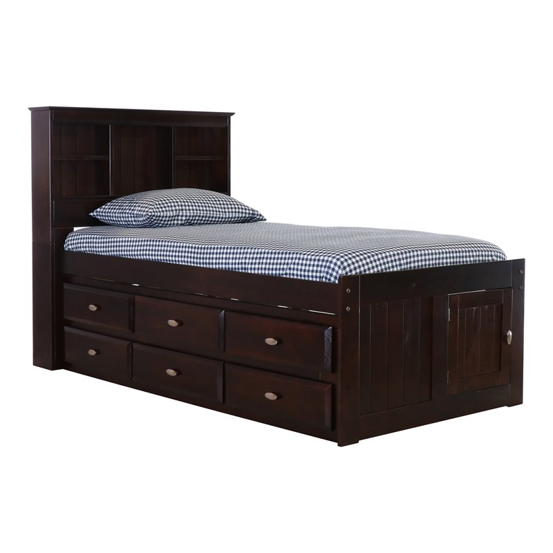 OS Home and Office Furniture 6Drawer Pine Wood Twin Bookcase Bed in