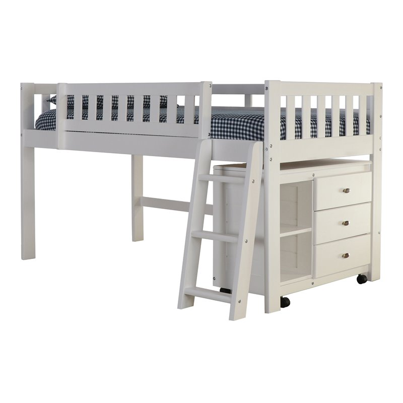 OS Home and Office Furniture Wood Twin Low Loft Bed with Chest in
