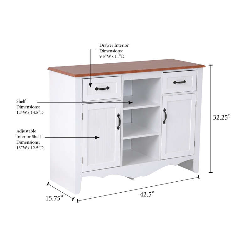 OS Home & Office Furniture 25305 White Countryside Buffet w/ 2 Drawers & 2 Doors