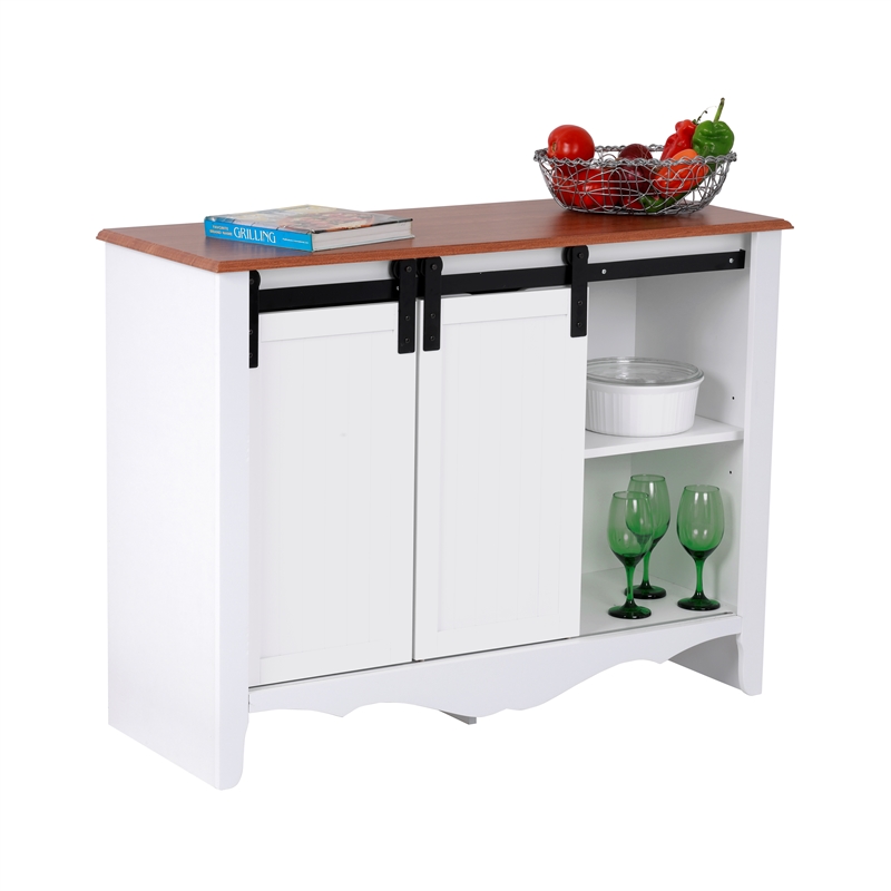 OS Home & Office Furniture 25306 White Laminated MDF Country Barn Door Buffet