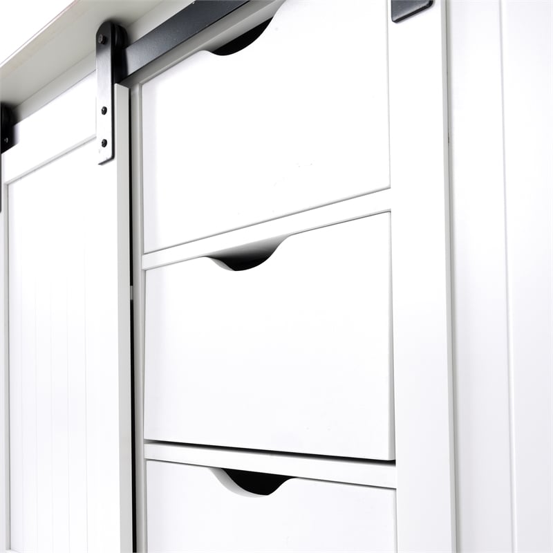 OS Home & Office Furniture 25306 White Laminated MDF Country Barn Door Buffet