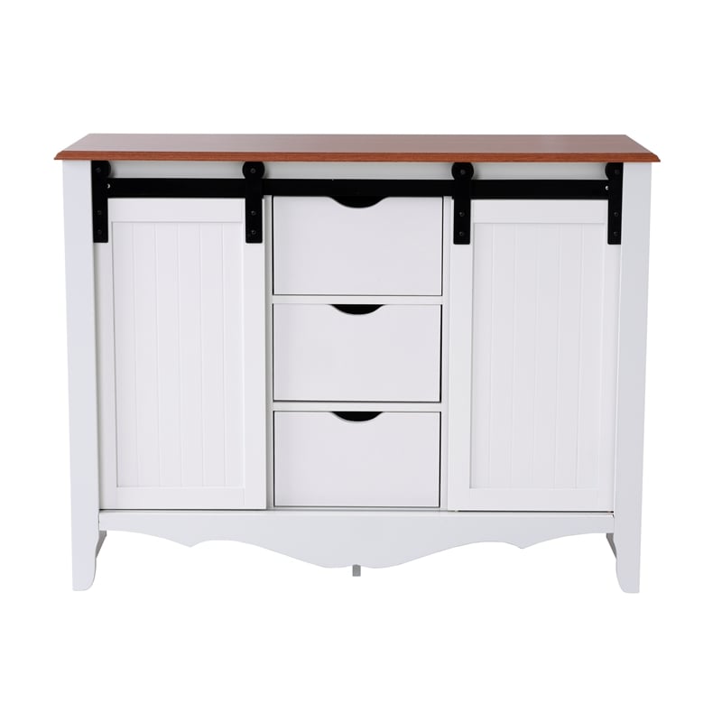 OS Home & Office Furniture 25306 White Laminated MDF Country Barn Door Buffet