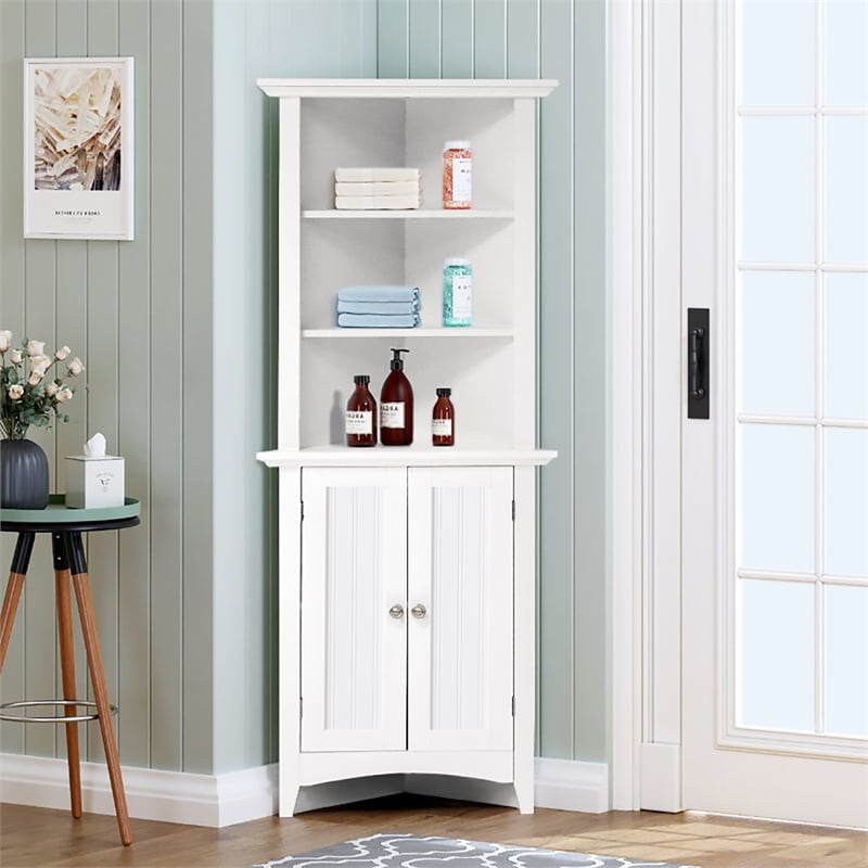 OS Home and Office  Furniture Corner White Kitchen Cabinet