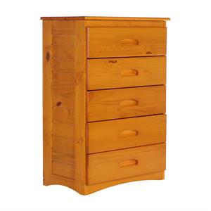 os home and office furniture 82155kd solid pine five drawer chest in warm honey