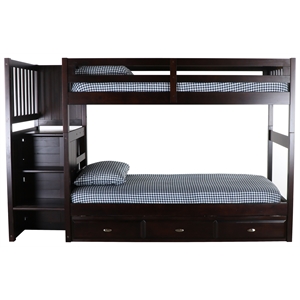 os home and office furniture 2917ttk3-22 solid pine bunk bed in dark espresso.