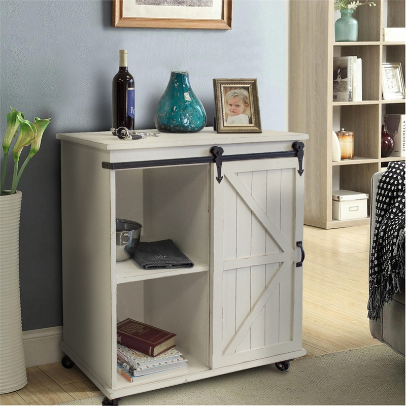 OS Home and Office 477001 Farm House White Weathered Sliding Barn Door Cabinet