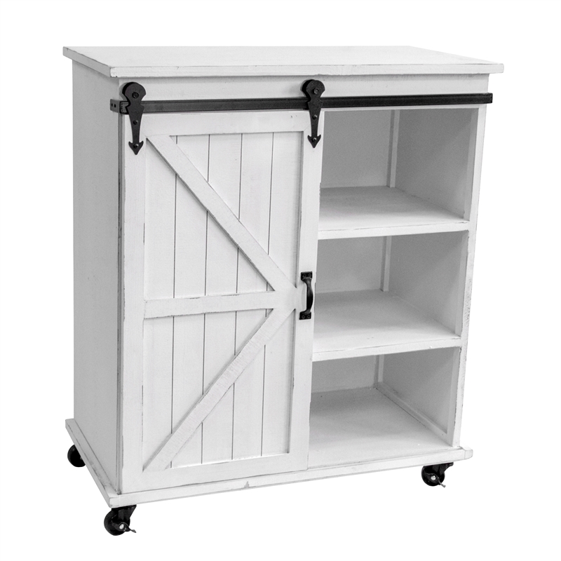 OS Home and Office 477001 Farm House White Weathered Sliding Barn Door Cabinet