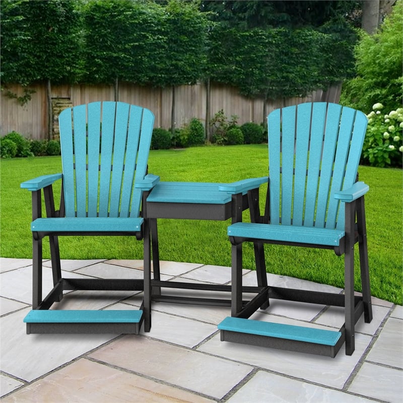 OS Home and Office 514ARB-K Counter Height Settee in Aruba Blue/Black Base