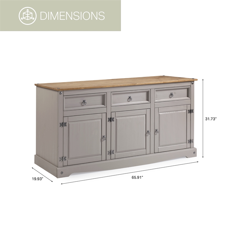 OS Home and Office Furniture Cottage Series Wood Buffet Sideboard in Corona Gray