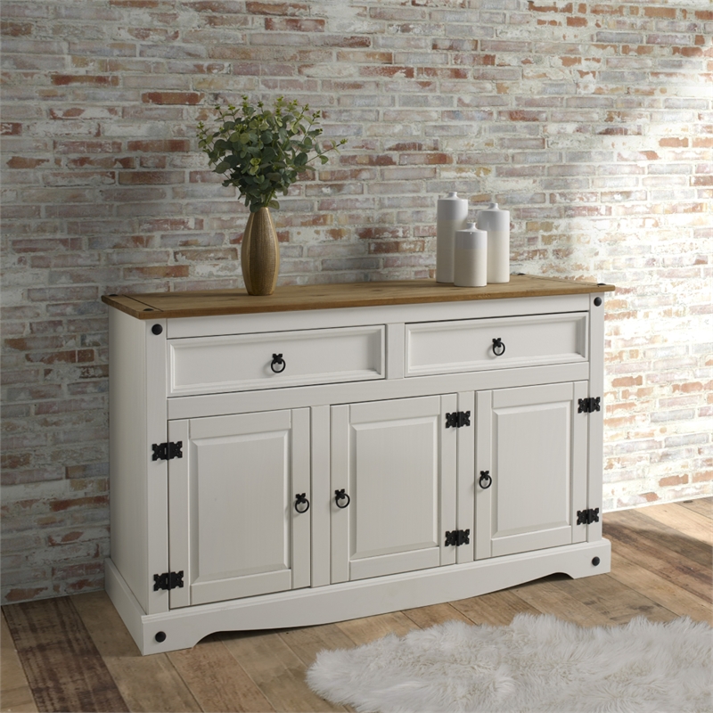 OS Home and Office Furniture Cottage Series Wood Buffet Sideboard in Corona Snow
