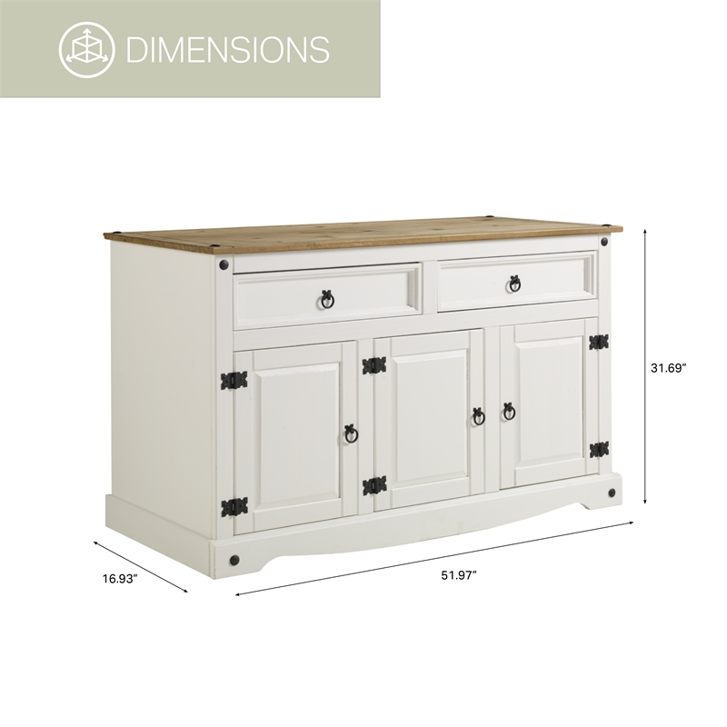 OS Home and Office Furniture Cottage Series Wood Buffet Sideboard in Corona Snow